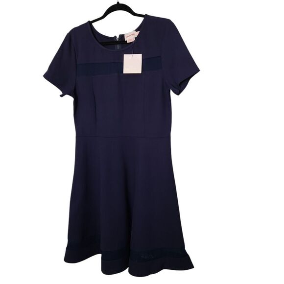 Showpo Womens Take Note Elegant Navy Blue Dress Mesh Detail Zip Back Size 12 - Picture 1 of 8